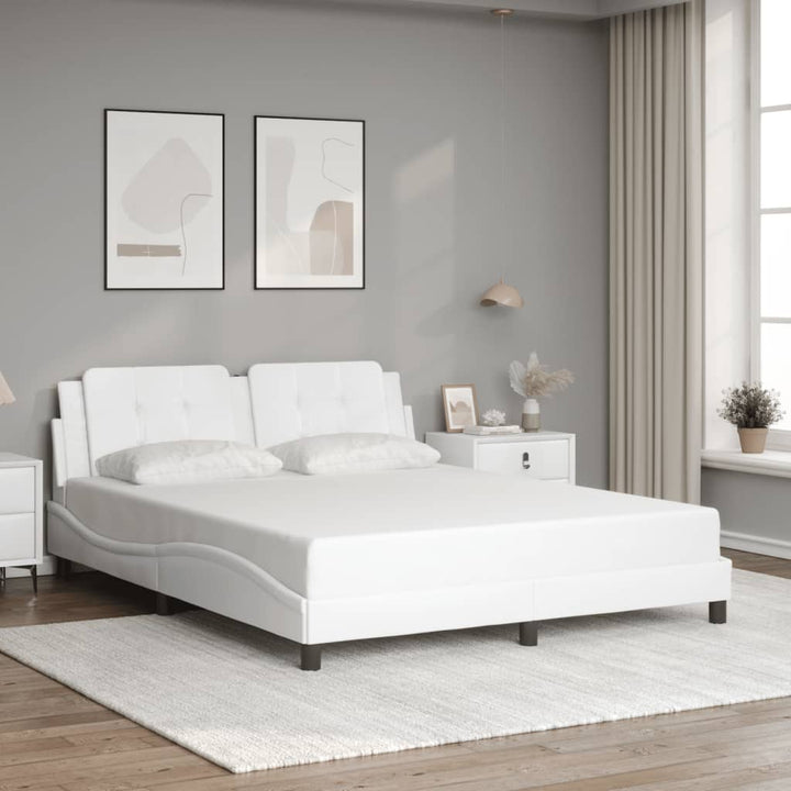 sengestel med LED-lys 160x200 cm kunstlæder hvid