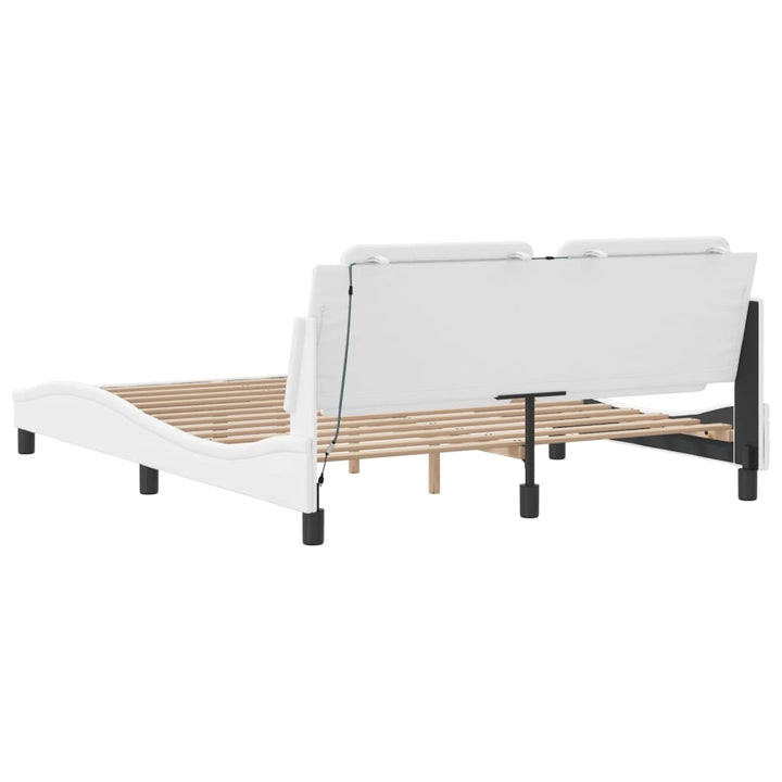 sengestel med LED-lys 160x200 cm kunstlæder hvid