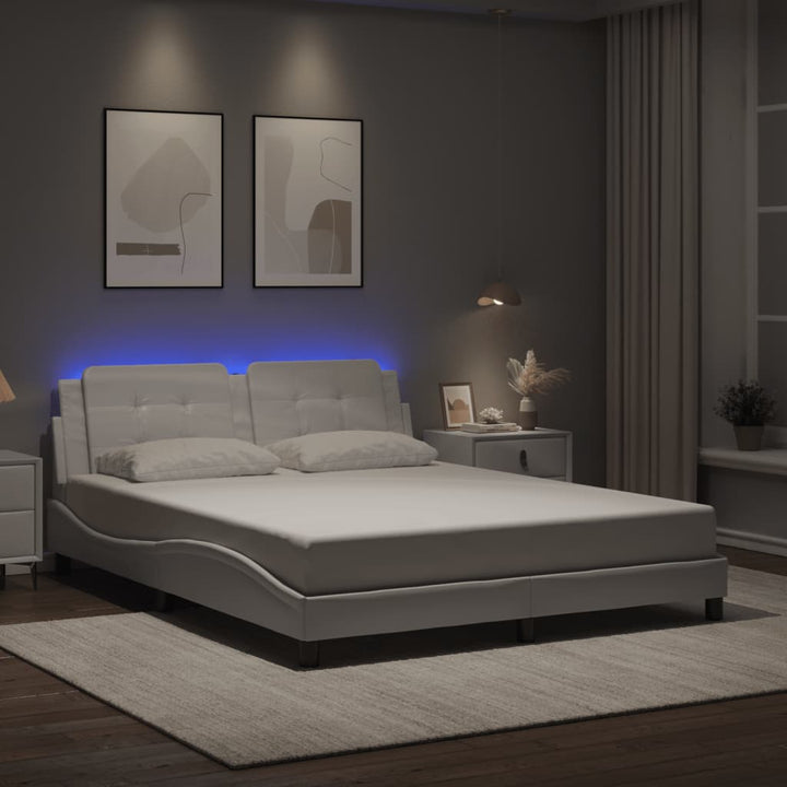 sengestel med LED-lys 160x200 cm kunstlæder hvid