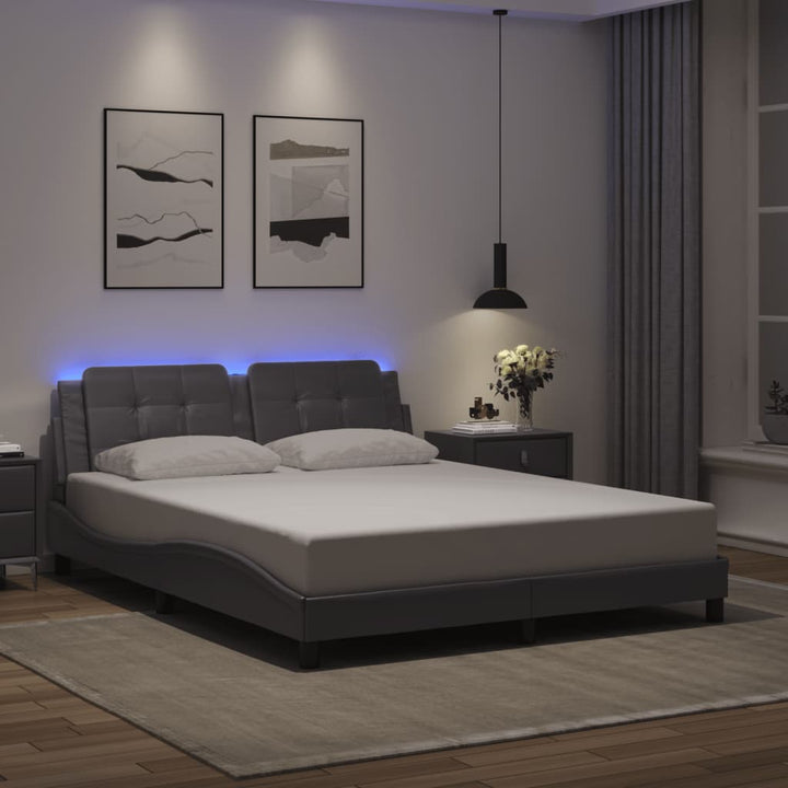 sengestel med LED-lys 160x200 cm kunstlæder grå