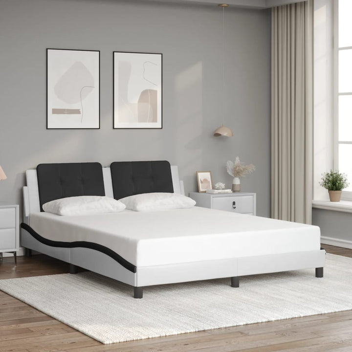 sengestel med LED-lys 160x200 cm kunstlæder hvid og sort