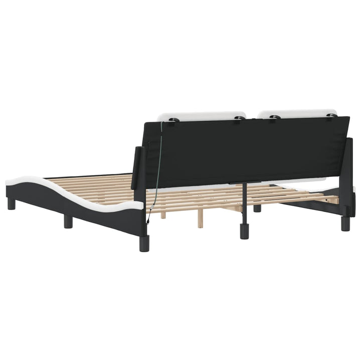 sengestel med LED-lys 160x200 cm kunstlæder hvid og sort