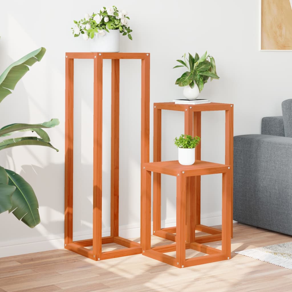 plantekasser 3 stk. massivt fyrretræ gyldenbrun