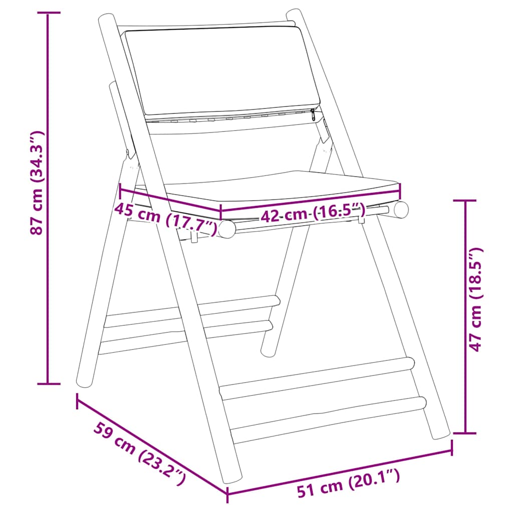 foldbare bistrostole 4 stk. med cremefarvede hynder bambus