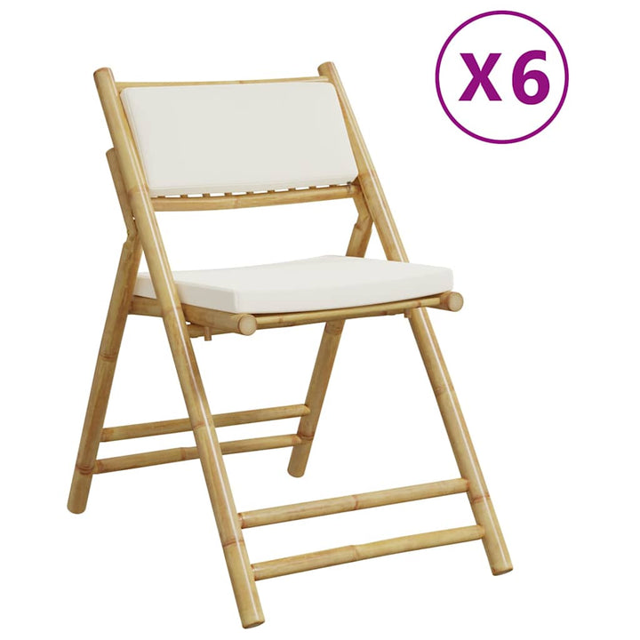 foldbare bistrostole 6 stk. med cremefarvede hynder bambus