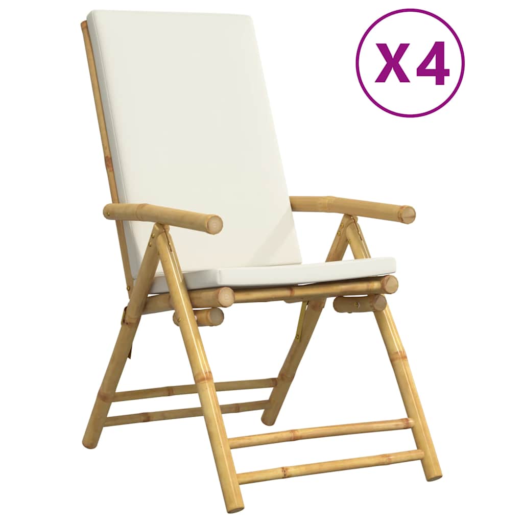 positionsstole 4 stk. foldbare cremehvide hynder bambus