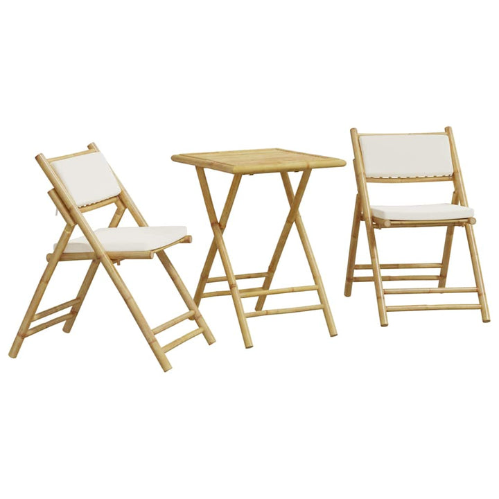 bistrostole 3 stk. foldbare med cremehvide hynder bambus