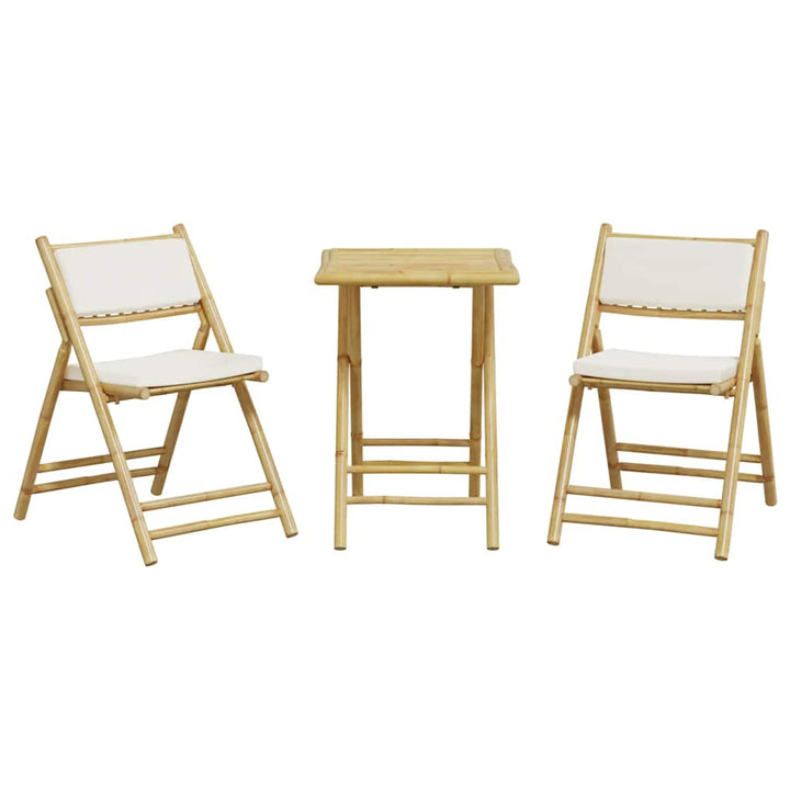 bistrostole 3 stk. foldbare med cremehvide hynder bambus