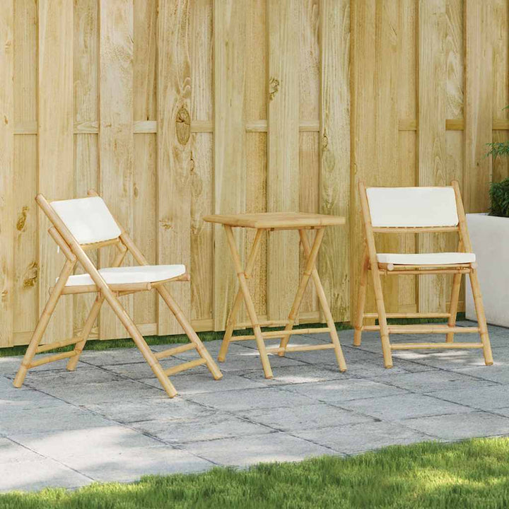 bistrostole 3 stk. foldbare med cremehvide hynder bambus