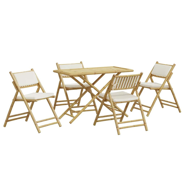 bistrostole 5 stk. foldbare med cremehvide hynder bambus