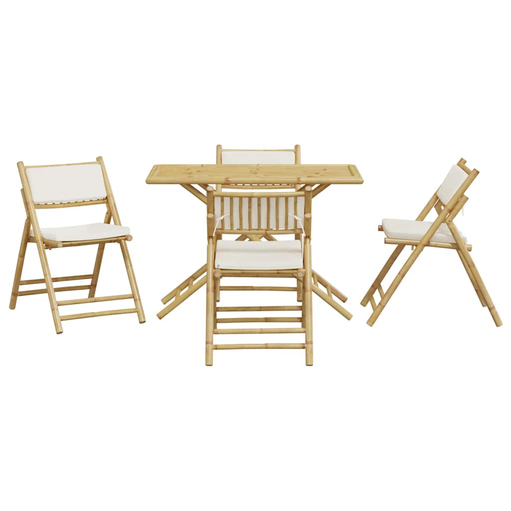 bistrostole 5 stk. foldbare med cremehvide hynder bambus