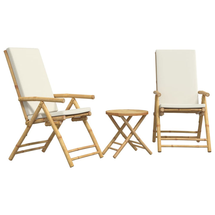 bistrostole 3 stk. foldbare med cremehvide hynder bambus