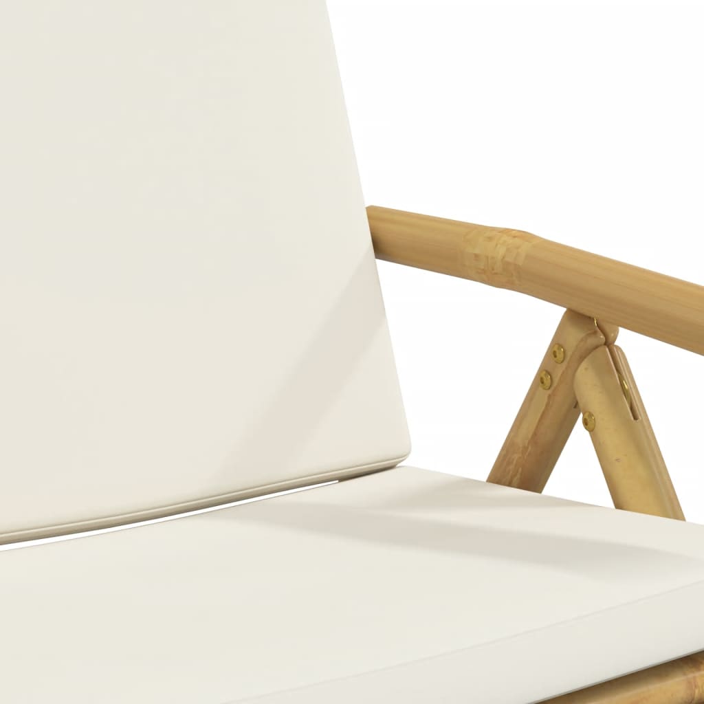 bistrostole 3 stk. foldbare med cremehvide hynder bambus
