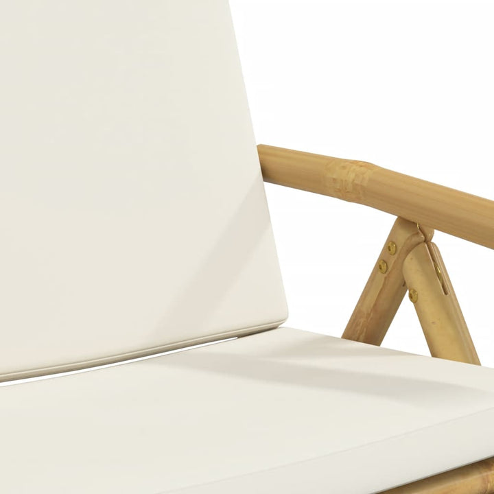 bistrostole 3 stk. foldbare med cremehvide hynder bambus