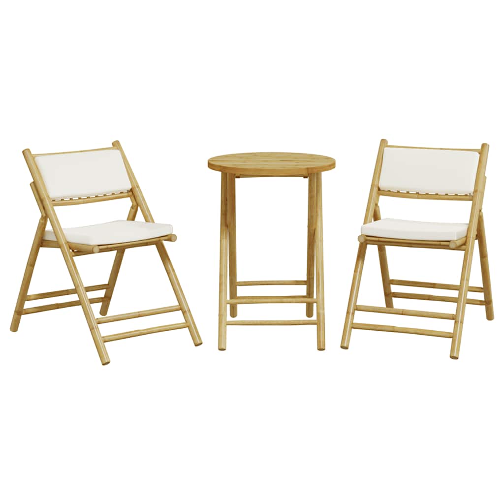 bistrostole 3 stk. foldbare med cremehvide hynder bambus