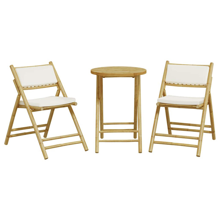 bistrostole 3 stk. foldbare med cremehvide hynder bambus