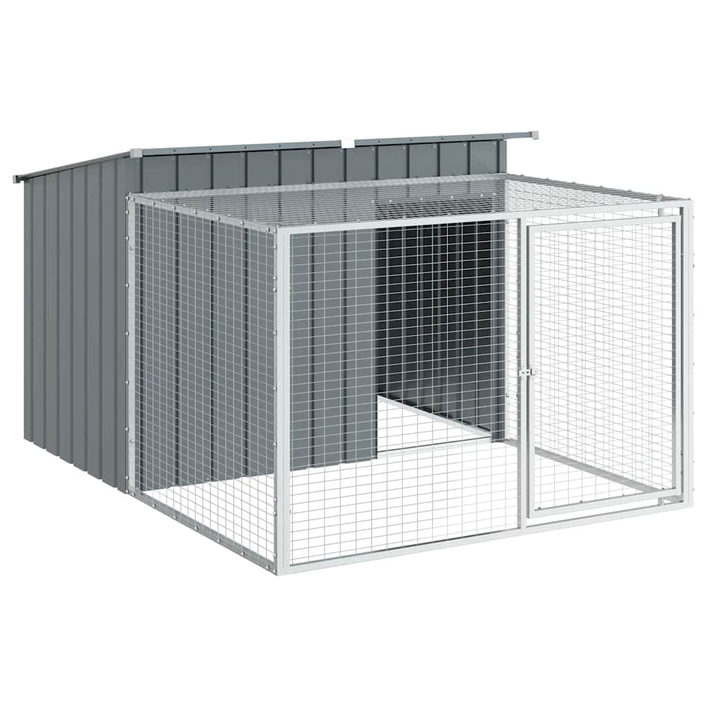 hundehus med løbegård antracit 153x194x110 cm galvaniseret stål