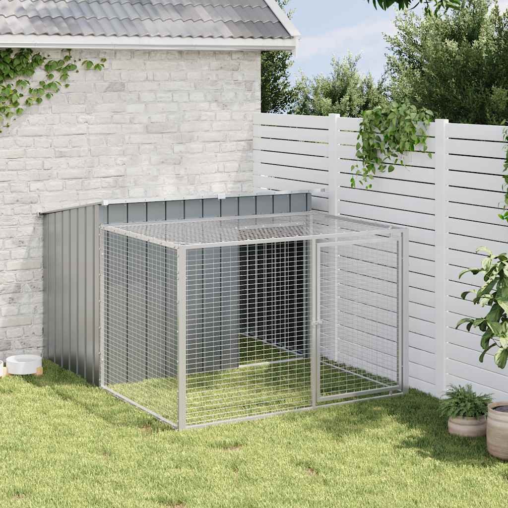 hundehus med løbegård antracit 153x194x110 cm galvaniseret stål