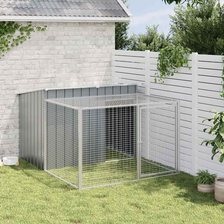 hundehus med løbegård antracit 153x194x110 cm galvaniseret stål
