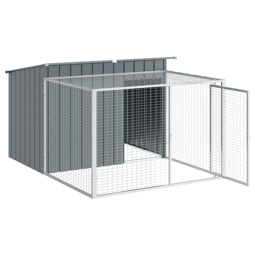 hundehus med løbegård antracit 153x194x110 cm galvaniseret stål
