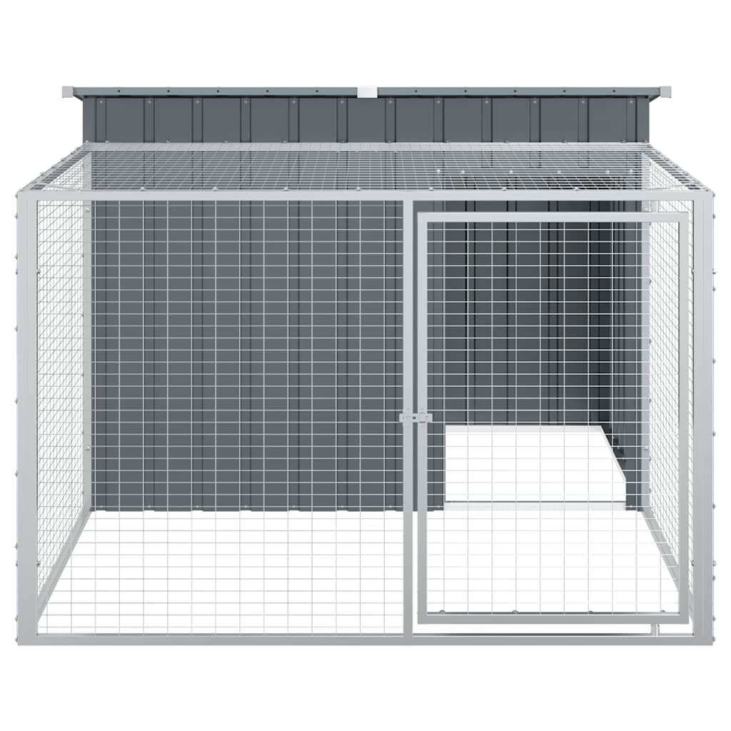 hundehus med løbegård antracit 153x194x110 cm galvaniseret stål