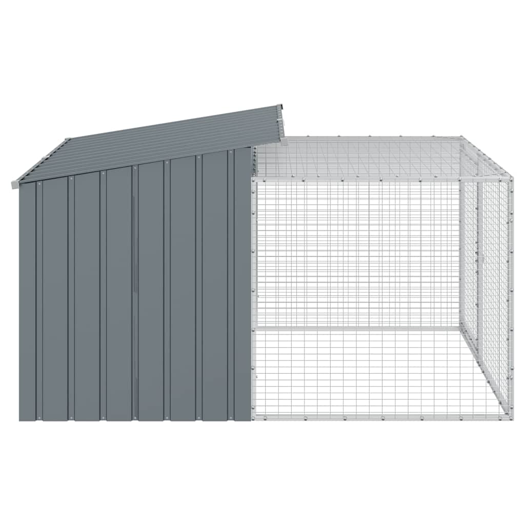 hundehus med løbegård antracit 153x194x110 cm galvaniseret stål
