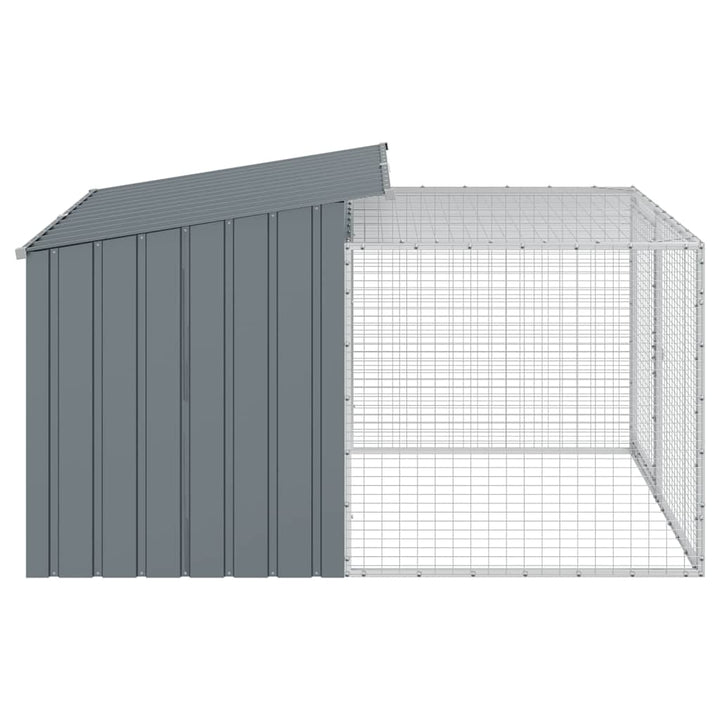 hundehus med løbegård antracit 153x194x110 cm galvaniseret stål