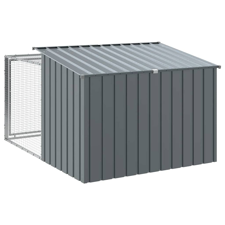 hundehus med løbegård antracit 153x194x110 cm galvaniseret stål