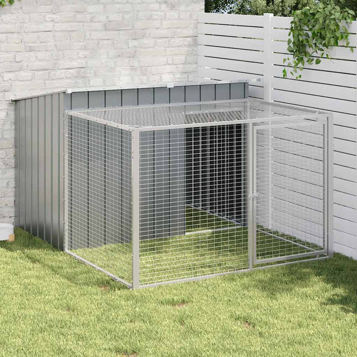hundehus med løbegård antracit 153x194x110 cm galvaniseret stål