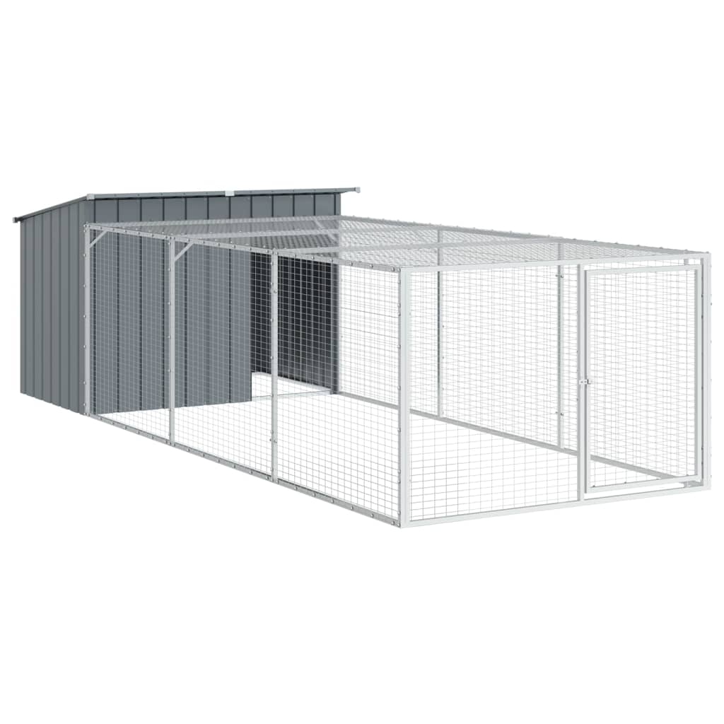 hundehus med løbegård antracit 153x396x110 cm galvaniseret stål