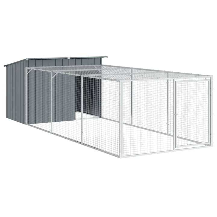 hundehus med løbegård antracit 153x396x110 cm galvaniseret stål