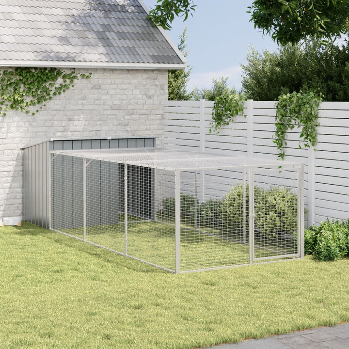 hundehus med løbegård antracit 153x396x110 cm galvaniseret stål