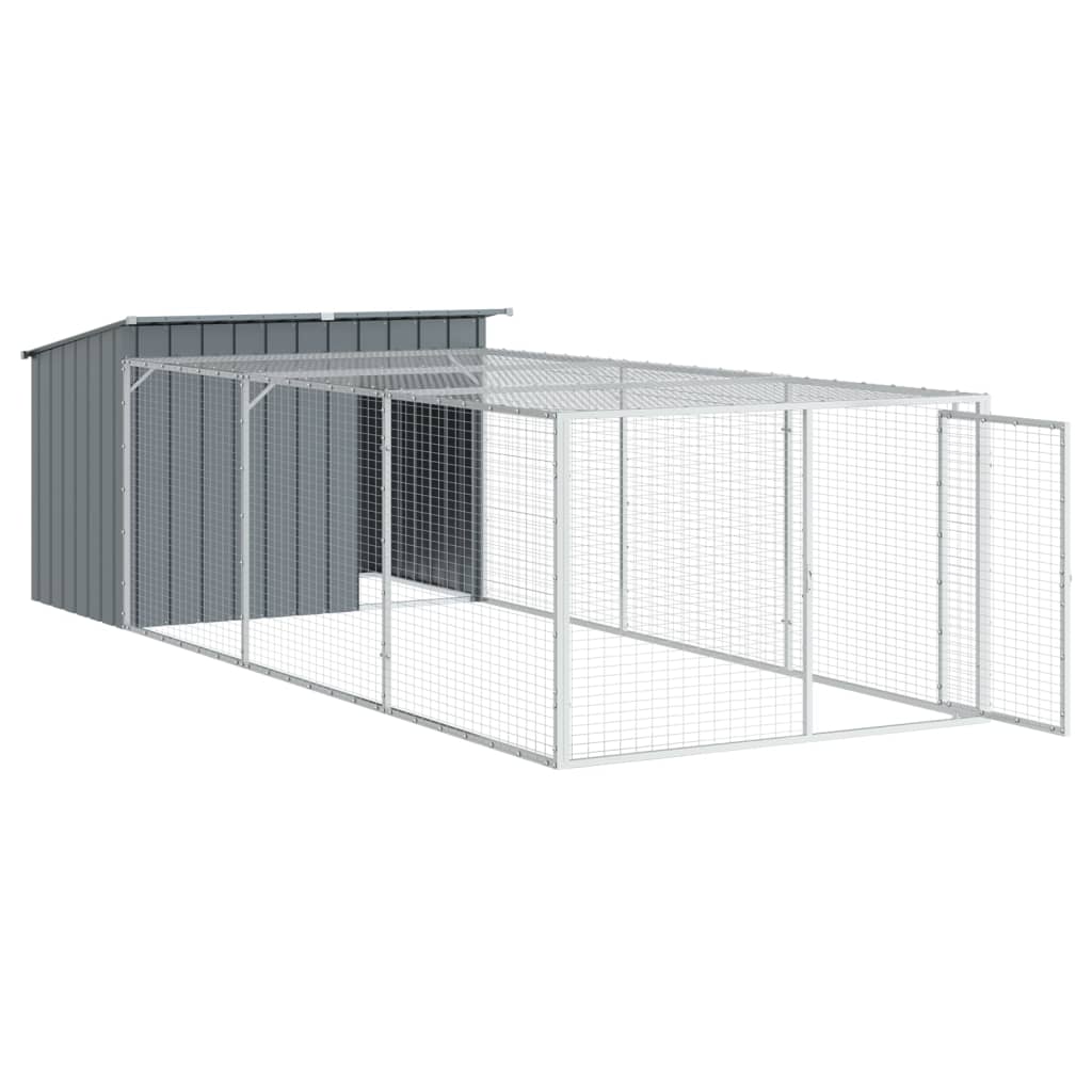 hundehus med løbegård antracit 153x396x110 cm galvaniseret stål