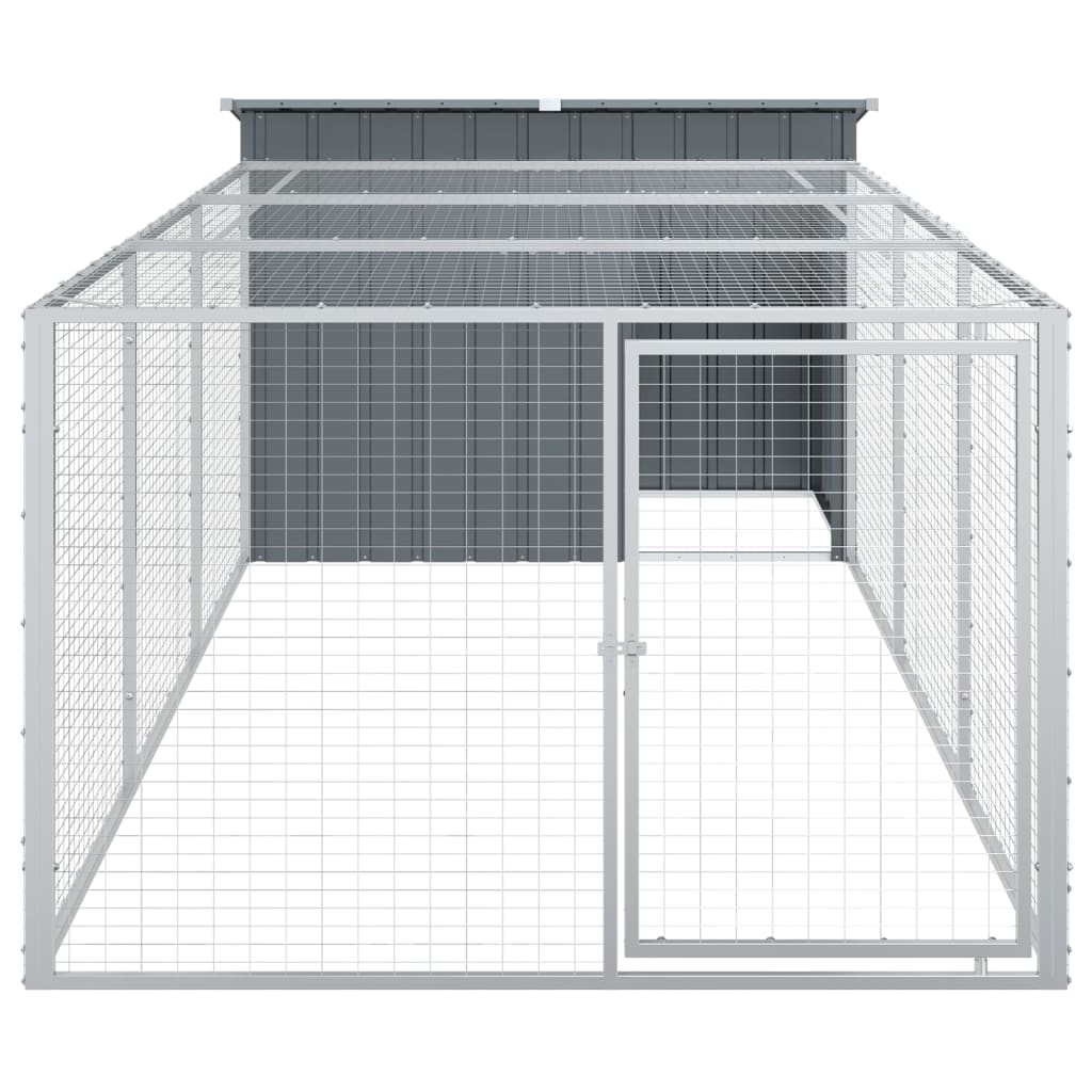 hundehus med løbegård antracit 153x396x110 cm galvaniseret stål