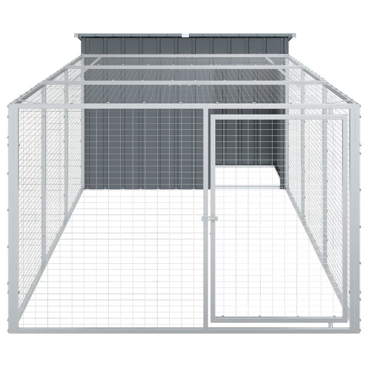 hundehus med løbegård antracit 153x396x110 cm galvaniseret stål