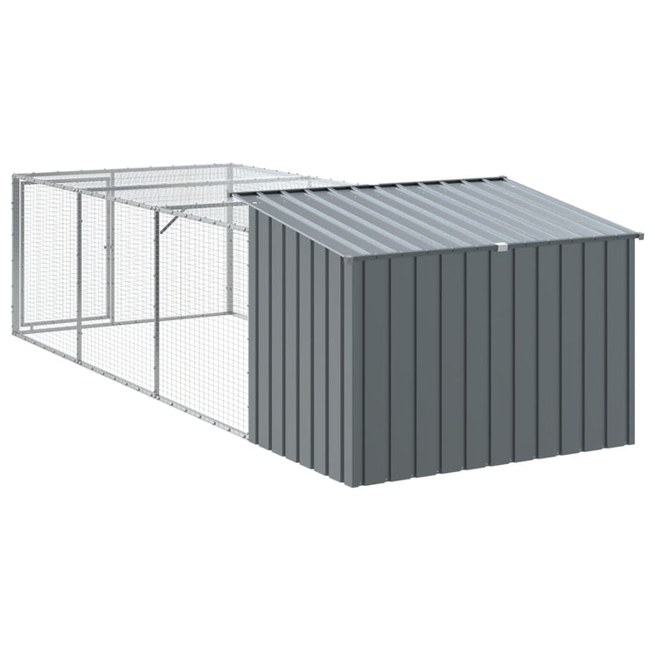 hundehus med løbegård antracit 153x396x110 cm galvaniseret stål