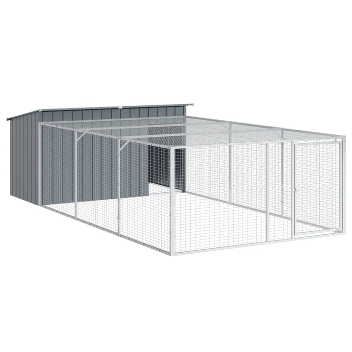 hundehus med løbegård antracit 197x396x110 cm galvaniseret stål