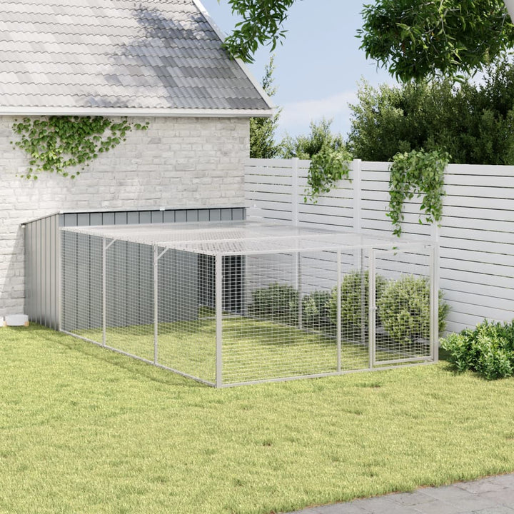 hundehus med løbegård antracit 197x396x110 cm galvaniseret stål