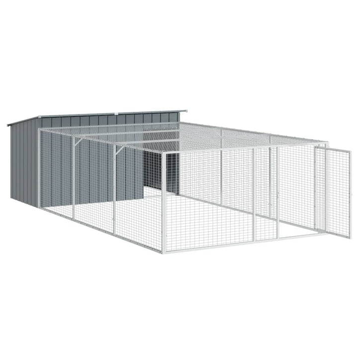 hundehus med løbegård antracit 197x396x110 cm galvaniseret stål