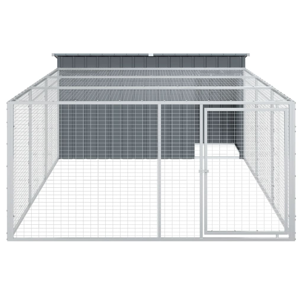 hundehus med løbegård antracit 197x396x110 cm galvaniseret stål