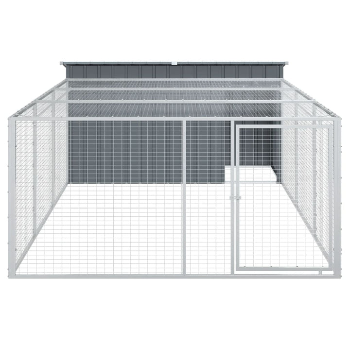 hundehus med løbegård antracit 197x396x110 cm galvaniseret stål