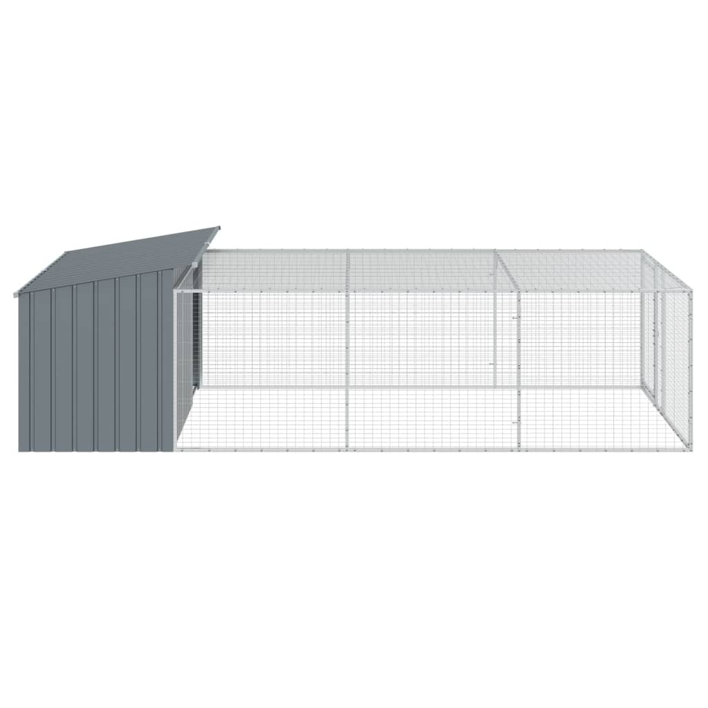 hundehus med løbegård antracit 197x396x110 cm galvaniseret stål