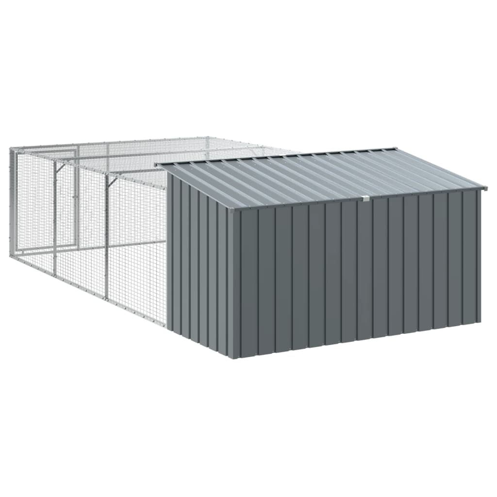 hundehus med løbegård antracit 197x396x110 cm galvaniseret stål