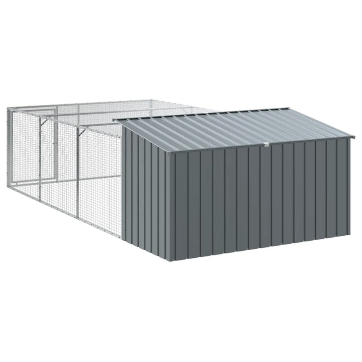 hundehus med løbegård antracit 197x396x110 cm galvaniseret stål