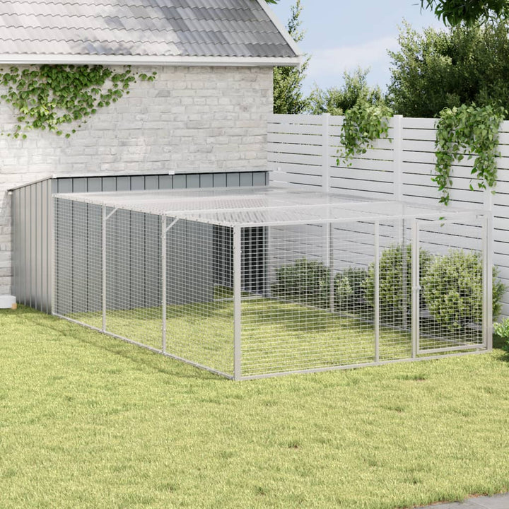 hundehus med løbegård antracit 197x396x110 cm galvaniseret stål