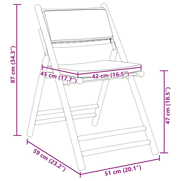 foldbare bistrostole 2 stk. med cremefarvede hynder bambus