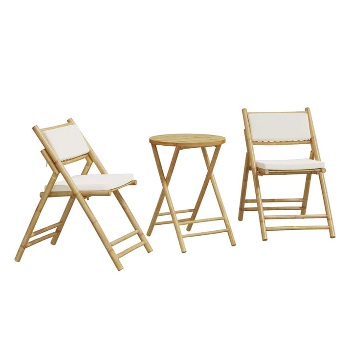 bistrostole 3 stk. foldbare med cremehvide hynder bambus