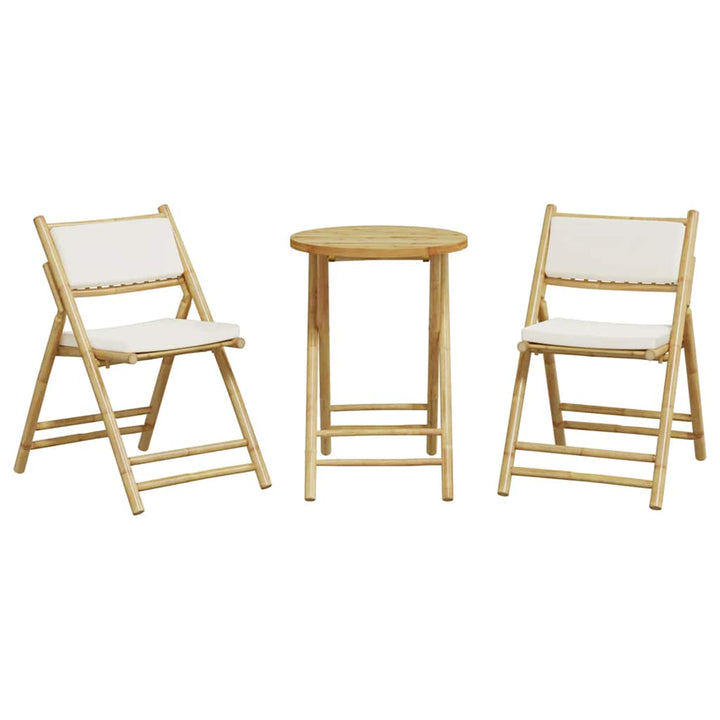 bistrostole 3 stk. foldbare med cremehvide hynder bambus