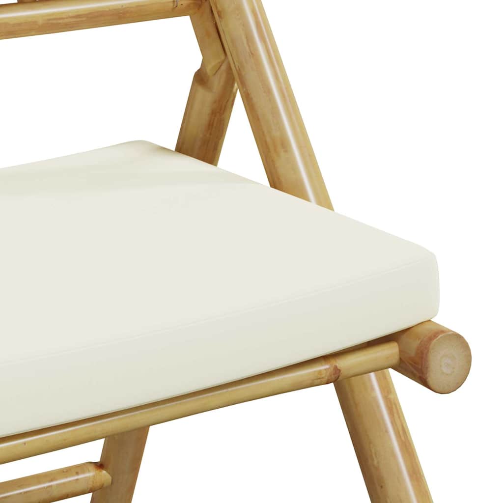 bistrostole 3 stk. foldbare med cremehvide hynder bambus
