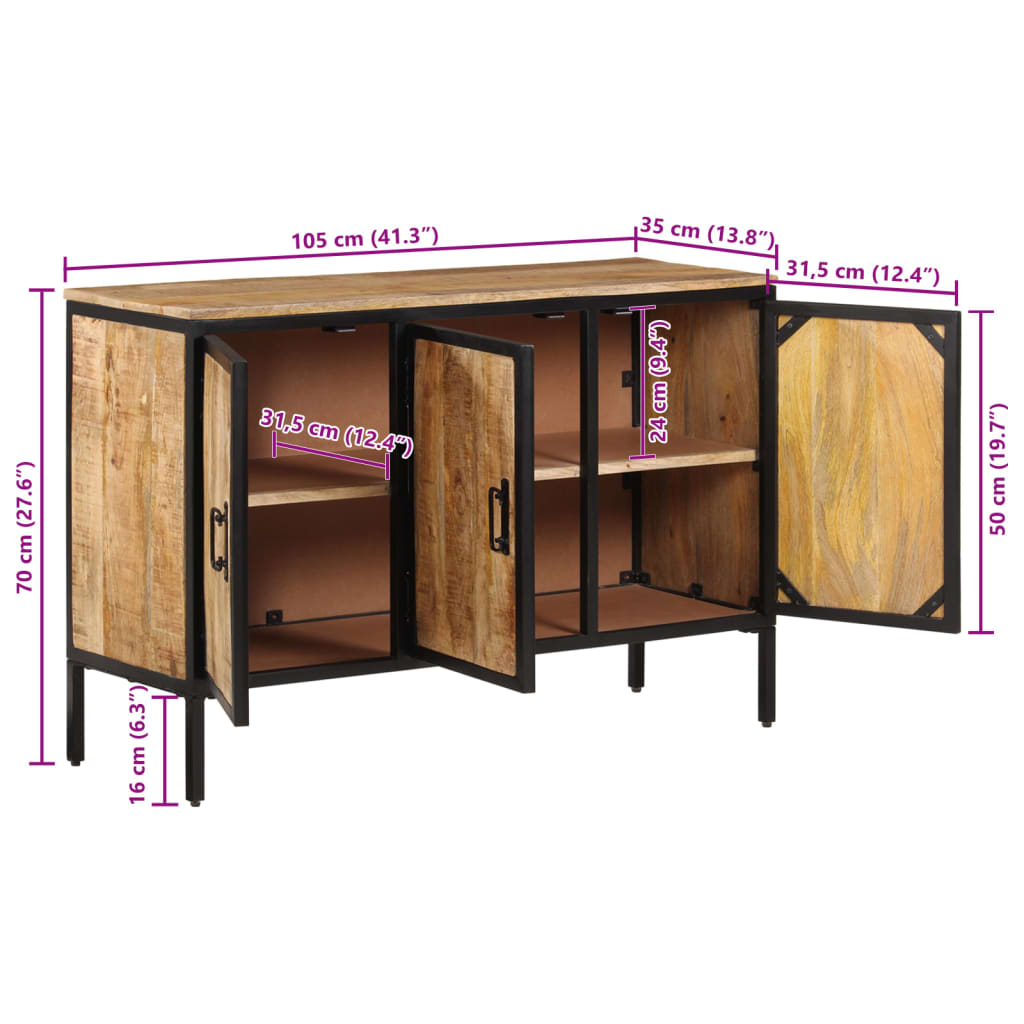 skænk 105x35x70 cm massivt ru mangotræ